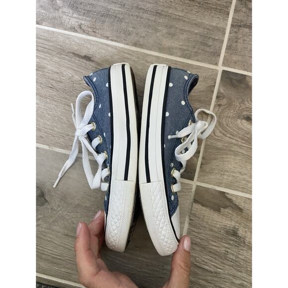 Converse All Star Low Top Denim Polka Dot Sneakers Shoes Kids Size 11 Canvas - Picture 6 of 7